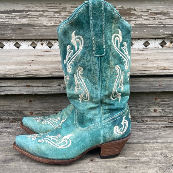 Corral Boots Turquoise Blue Leather Cortez Western Cowboy Boots Women's Size 10 - Picture 5 of 15